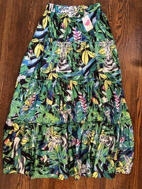 L'ATISTE women’s size M Tropical Green multicolor Maxi Skirt NWT. 3 tiers.